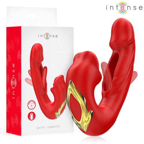 INTENSE FUN INTENSE - NATHY DOPPIO VIBRATORE CON BOCCA STIMOLANTE MULTIFUNZIONE ROSSO