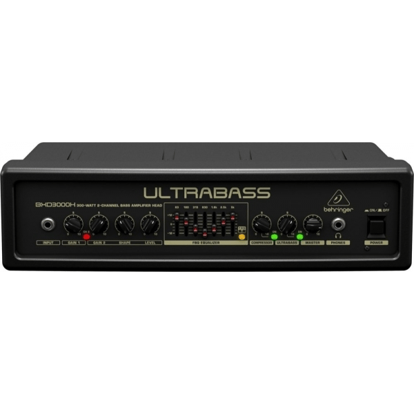 BEHRINGER BXD3000H ULTRABASS TESTATA PER BASSO 300 WATT COMPRESSORE DI-OUT EQUALIZZATORE 7 BANDE ANALIZZATORE FBQ
