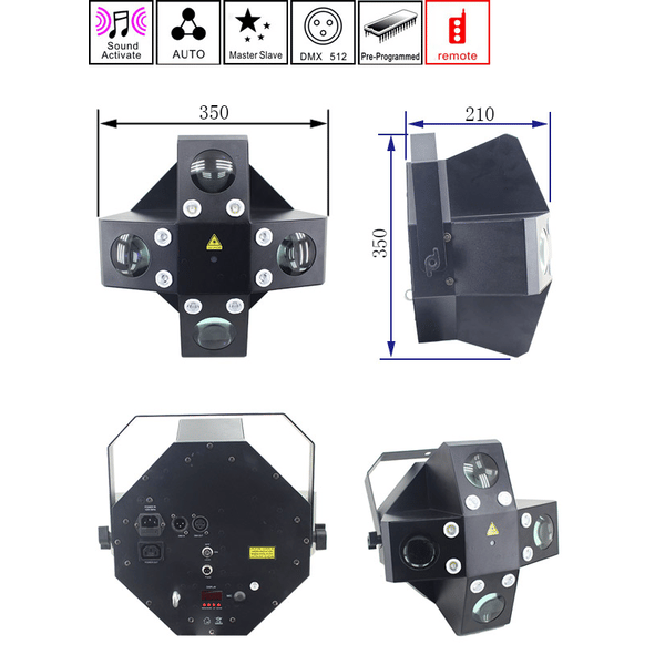 EXTREME X-TRIFEX SPIDER BUNDLE EFFETTO 3 IN 1 + CASE / 8 LED 1W BIANCO STROBO + 20X3W SPIDERAY FLOWER 4 RGBWA X 3W + LASER RG ROSSO/VERDE 100/50MW