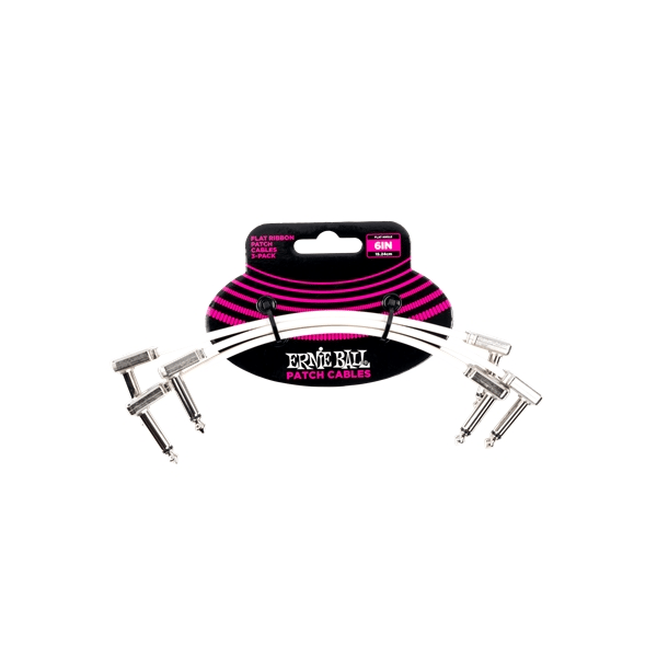 Ernie Ball 6385 Flat Ribbon Patch Cable White 15.24cm 3Pk