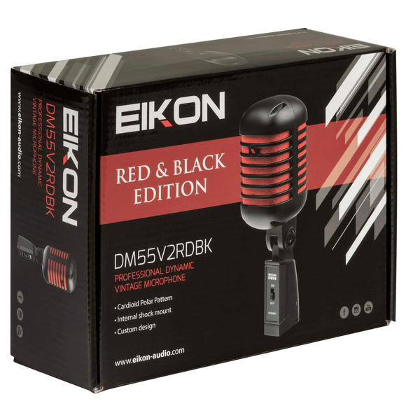 EIKON MICROFONO DINAMICO PROFESSIONALE PER VOCE VINTAGE - NERO SATINATO E ROSSO