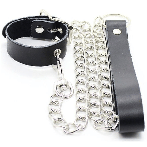OHMAMA-Halsband für Penis und Ledergürtel mit Metallkette