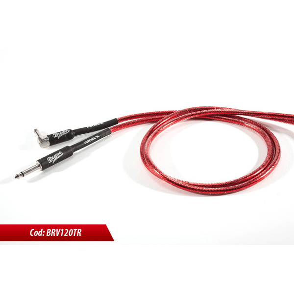 PROEL STAGE Cavo per strumenti  Jack Mono 6.3 mm / Jack mono 6.3mm ad angolo  Guaina in PVC flessibile nel colore trasparente Rosso - Diametro esterno 7 mm