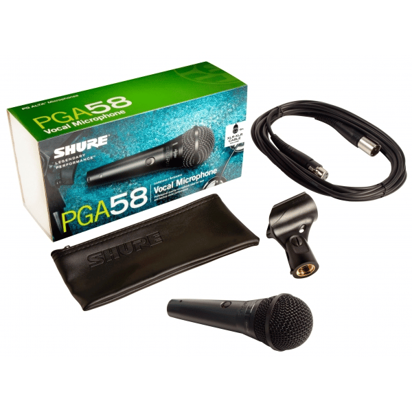 SHURE CENTRE SHURE PGA58XLRE MICROFONO VOCE + CAVO XLR MASCHIO XLR FEMMINA 4,5MT.