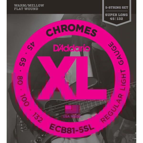 D'ADDARIO 5-String Bass Guitar Strings, Light, 45-132, Super Long Scale. Modello ECB81-5SL