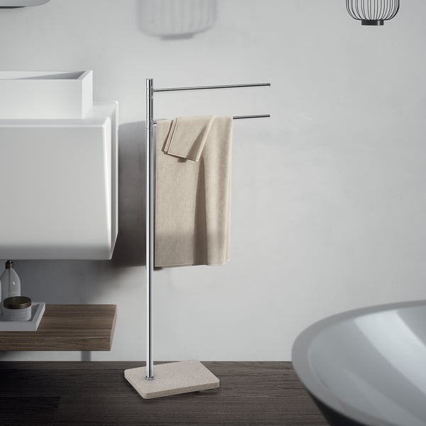 PIANTANA BAGNO PORTAROTOLO E SCOPINO IN ACCIAIO E RESINA BEIGE