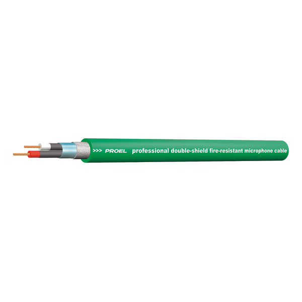 PROEL STAGE Cavo bilanciato per microfono con guaina esterna flessibile antifiamma particolarmente indicato per installazioni fisse. - O.F.C. (Oxygen Free Copper) - Sezione 2 x 0.34 mm2. Colore verde RAL6017