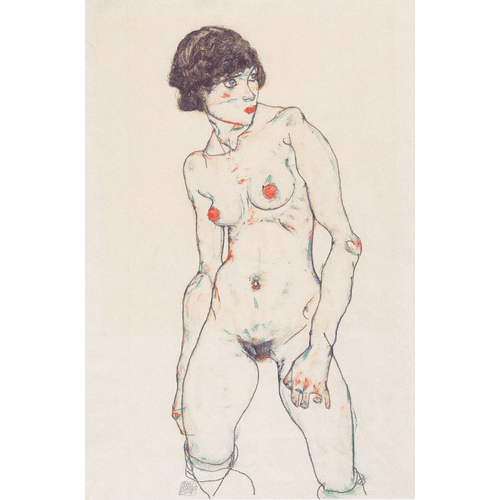 Egon Schiele Nudo femminile in piedi con calze