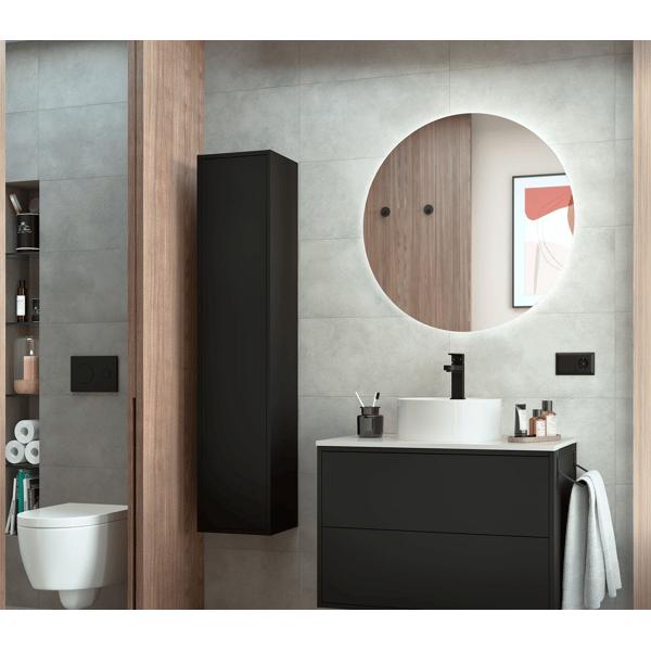 Mobile bagno nero opaco con colonna | Spazioso e moderno