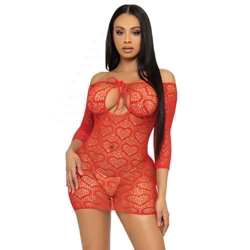 LEG AVENUE HEART NET MINI DRESS ONE SIZE - RED