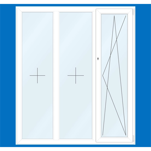 Portafinestre in PVC TERAPLAST-TP6000 | Sistema a 6 Camere con Isolamento Termico Superiore | 3 Ante.  Tipo di Apertura 2 sinistre fisse, destra apribile