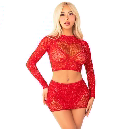 LEG AVENUE DRESSES LEG AVENUE - GONNA CORTA IN RETE LUCIDA + MINI ROSSA