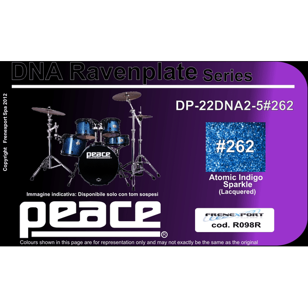 PEACE Drum Set 5 pcs in Acero Nord Americano con finiture laccate sparkle. Modello DP-22DNA2.5#262