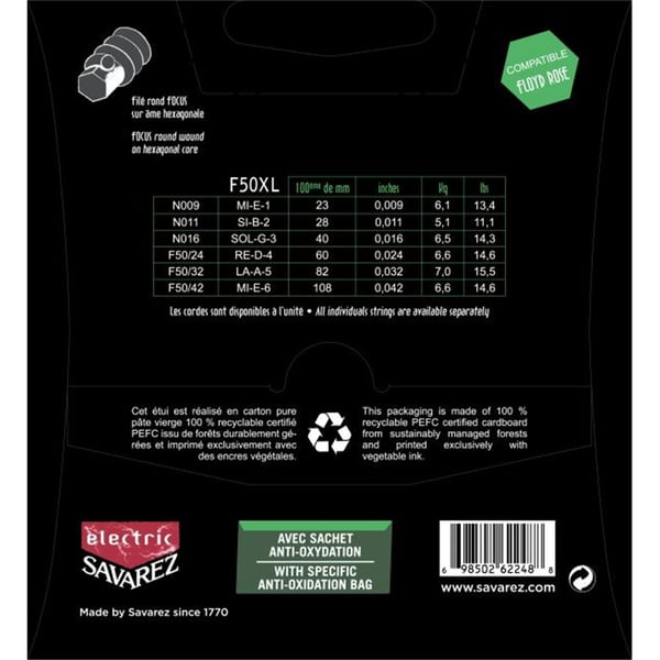 Savarez F50XL Corde Focus per Chitarra Elettrica 9-42, Set/6