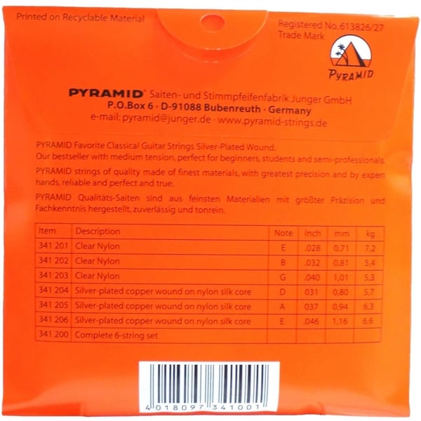 PYRAMID FAVOURITE CORDE PER CHITARRA CLASSICA MEDIUM TENSION 341.200 CLEAR NYLON SILVER PLATED WOUND