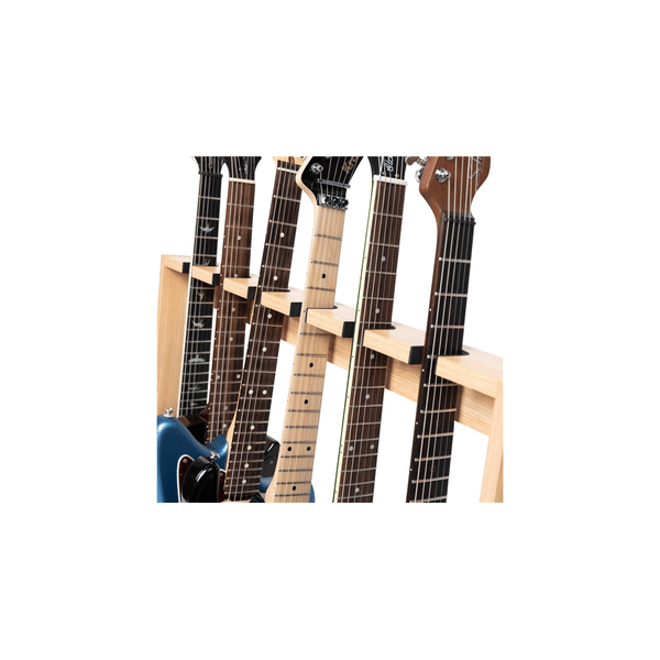 Gator Frameworks GFW-GTR-WD6RK-MPL Supporto in legno per 6 chitarre con finitura in acero naturale<br>