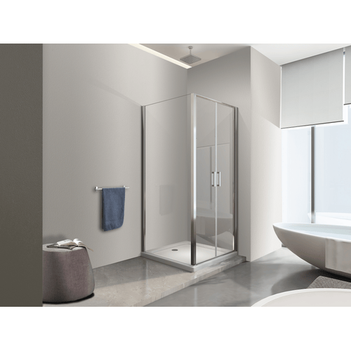 Box doccia angolare parete fissa e porta battente tipo saloon vetro 6 mm reversibile MISURA 87,5-90 ANTA FISSA + PORTE 87-90