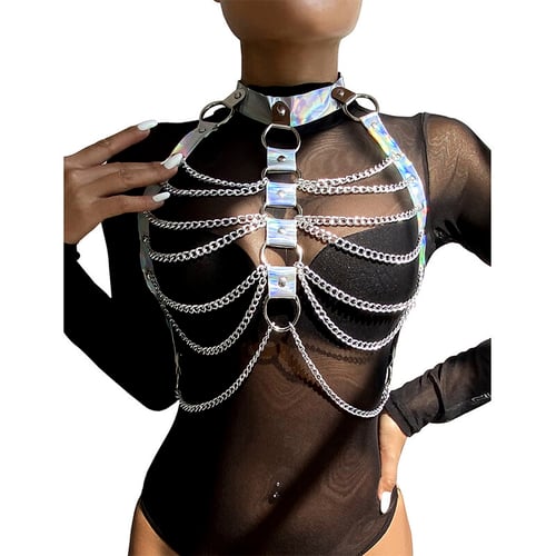 SUBBLIME FETISH SUBBLIME - 953737 IMBRACATURA PETTORALE CON ANELLI E CATENE ARGENTO TAGLIA UNICA