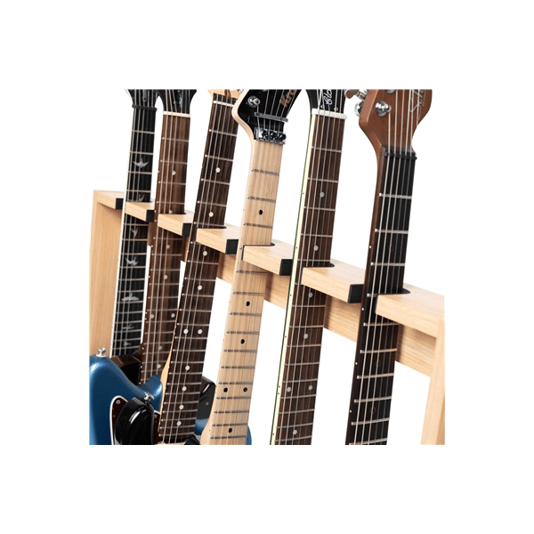 Gator Frameworks GFW-GTR-WD6RK-MPL Supporto in legno per 6 chitarre con finitura in acero naturale<br>