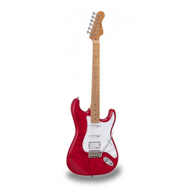 SOUNDSATION Chitarra elettrica double cutaway con 2 single coil + humbucker splittabile e meccaniche autobloccanti (equipaggiata Wilkinson, tastiera e manico in acero roasted, top fiammato). Modello RIDER-DELUXE-M RD
