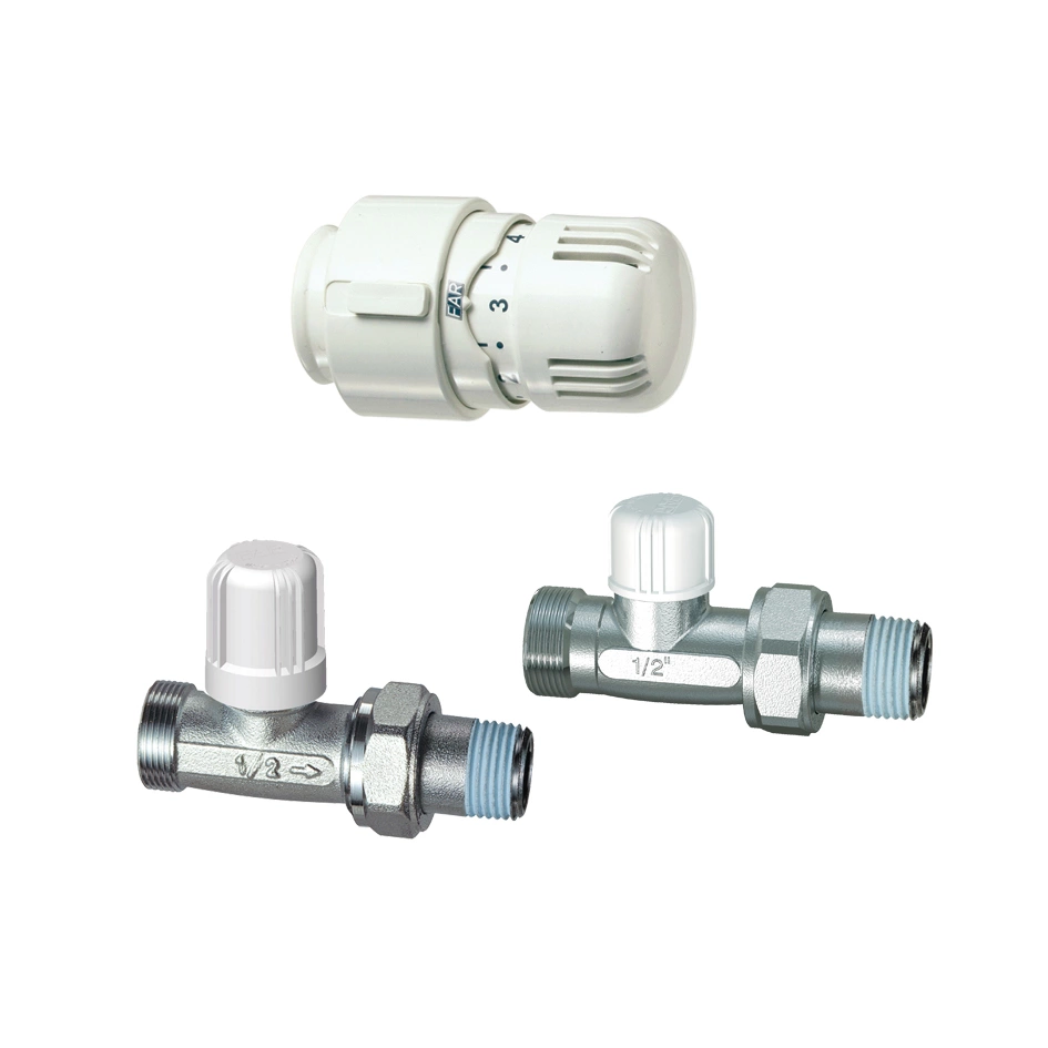 Kit valvola termostabilizzabile e detentore con attacchi 1/2x1/2 e Kit valvola termostabilizzabile e detentore con attacchi 1/2x1/2 e