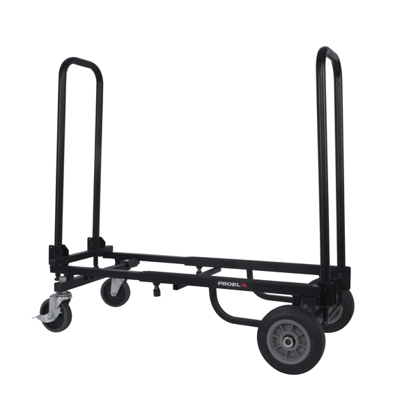PROEL STAGE Carrello di medie dimensioni, con superficie di carico variabile da un minimo di 585 ad un massimo di 850 mm. Colore nero