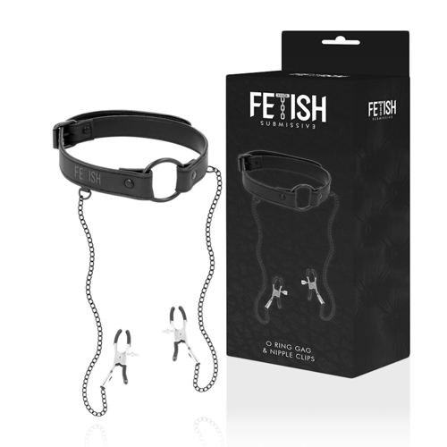 FETISH SUBMISSIVE BONDAGE FETISH SUBMISSIVE - ANELLO GAG CON MORSETTI PER CAPEZZOLI