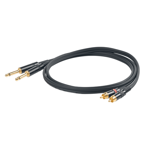 PROEL STAGE Cavo audio professionale "STEREO" con connessioni 2 x jack spina Mono Ø 6.3 mm Yongsheng - 2 x spina RCA Yongsheng. Lunghezza: 1.5 metri. Colore disponibile: Nero. Altre lunghezze disponibili: visualizzare le specifiche tecniche