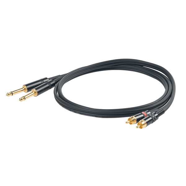 PROEL STAGE Cavo audio professionale "STEREO" con connessioni 2 x jack spina Mono Ø 6.3 mm Yongsheng - 2 x spina RCA Yongsheng. Lunghezza: 1.5 metri. Colore disponibile: Nero. Altre lunghezze disponibili: visualizzare le specifiche tecniche