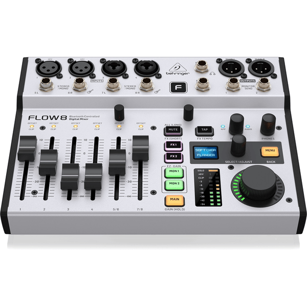 BEHRINGER FLOW 8 MIXER DIGITALE 8 INGRESSI AUDIO BLUETOOTH CONTROLLO APP 2 PROCESSORI EFFETTI USB