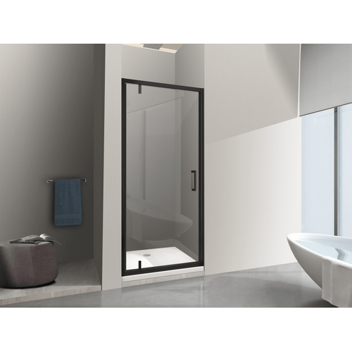 Porta Doccia Battente Roto-Traslante Con Perni Asimmetrici Telaio Nero Opaco Reversibile Cm 86-89 H 200