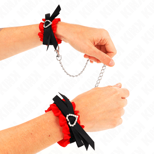 KINK WRIST RESTRAINT KINK - POLSO ELASTICO IN PIZZO DETTAGLI CUORE ROSSO REGOLABILE 22-35 CM
