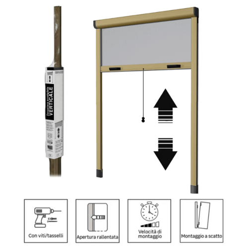 Zanzariera Verticale A Molla Con Freno In KIT DA TAGLIO Colore Bronzo