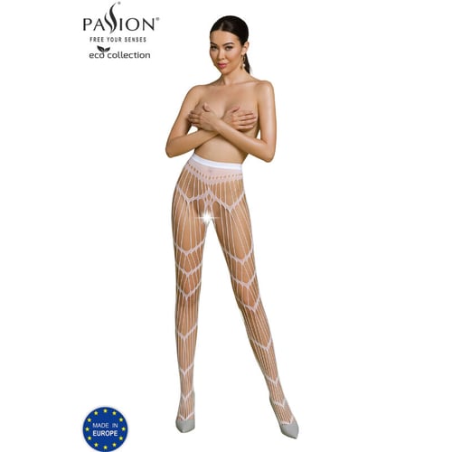 PASSION WOMAN GARTER & STOCK PASSION - COLLEZIONE ECO BODYSTOCKING ECO S006 BIANCO