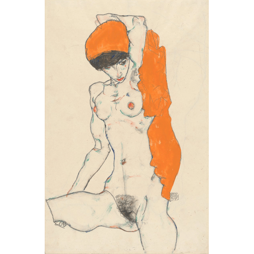 Egon Schiele Nudo in piedi con drappo arancione