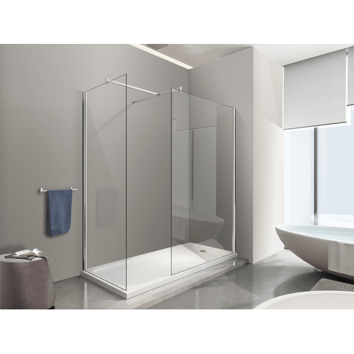 Doppia Parete Doccia Walk-in Con Braccio Di Sostegno Superiore a T Vetro 8 mm Reversibile 88-90 x 88-90 H 200 cm