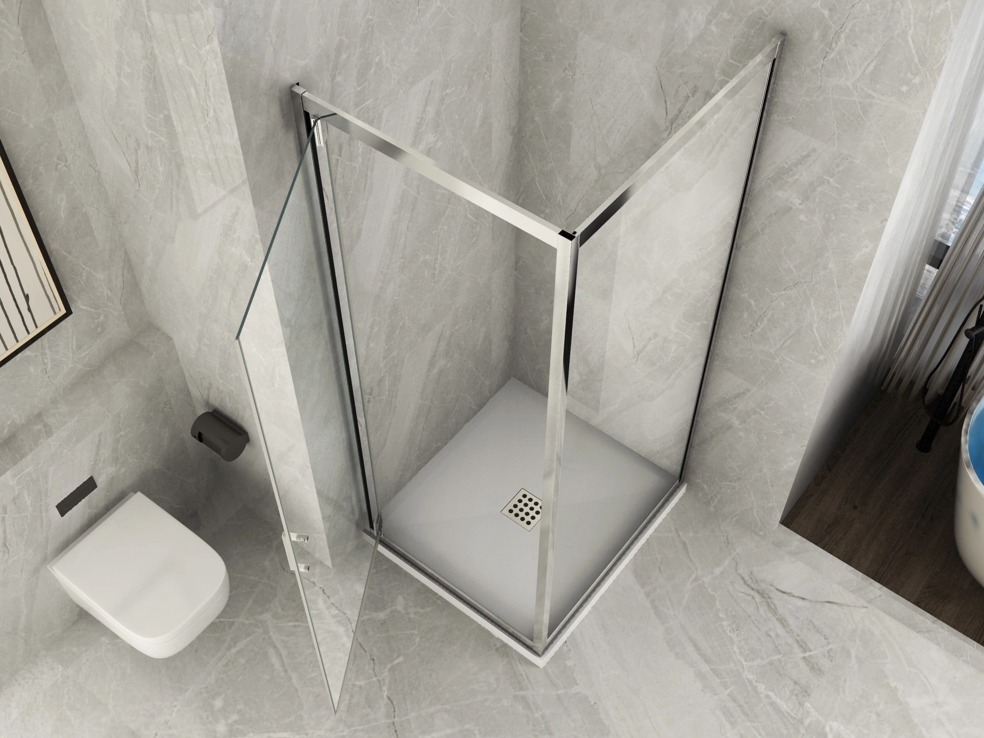 Box Doccia Angolare 2 Lati Vetro Trasparente Temperato 6 MM 1 Porta Pivotante Ba - Foto 6 di 6