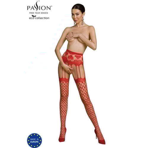 PASSION WOMAN GARTER &amp; STOCK PASSION - COLLEZIONE ECO BODYSTOCKING ECO S009 ROSSO