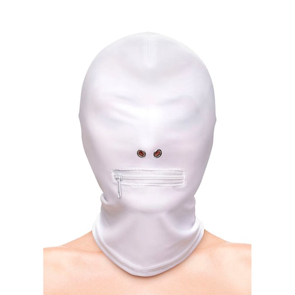 NS NOVELTIES - FETISH &amp; FASHION CLOSED ZIPPERED MOUTH HOOD NYLON WHITE