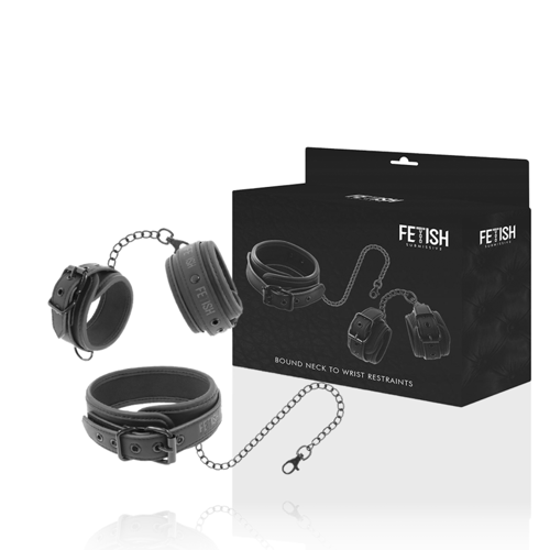 FETISH SUBMISSIVE BONDAGE FETISH SUBMISSIVE - COLLANA E MANETTE IN PELLE VEGANA CON FODERA IN NOPRENE