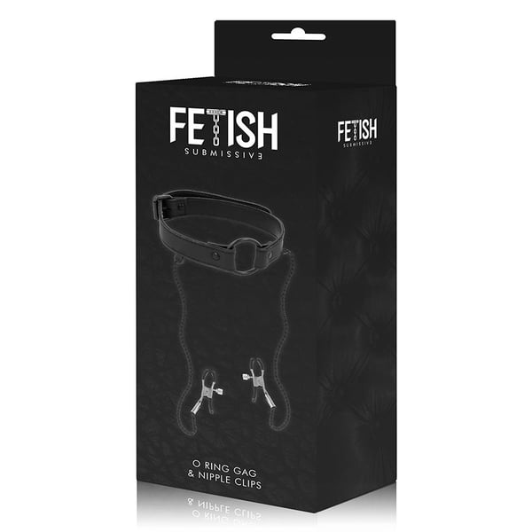 FETISH SUBMISSIVE - ANILLA MORDAZA CON PINZAS PARA PEZONES