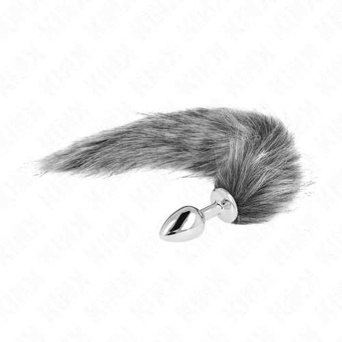KINK PLEASURE PLUGS KINK - PLUG ANALE TAGLIA S 7 X 3 CM CON CODA SINTETICA 40 CM GRIGIO