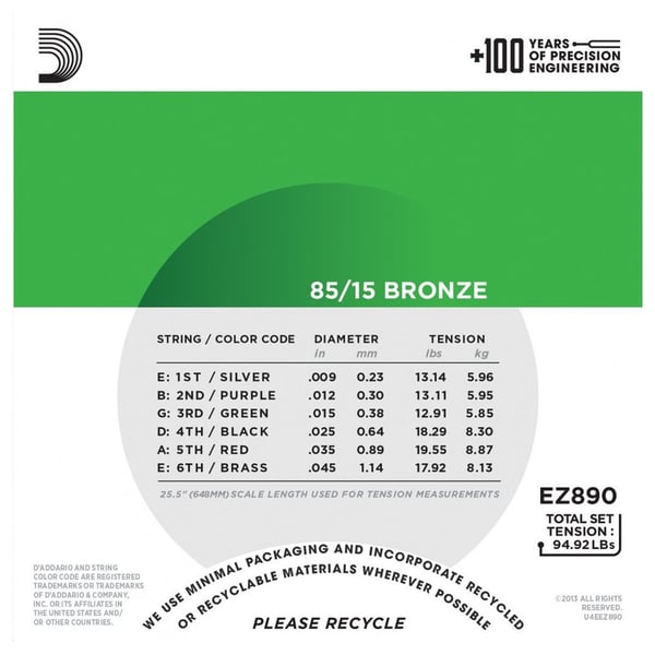 D'ADDARIO EZ890 CORDIERA PER CHITARRA ACUSTICA 80/15 BRONZE WOUND SUPER LIGHT - 009/045