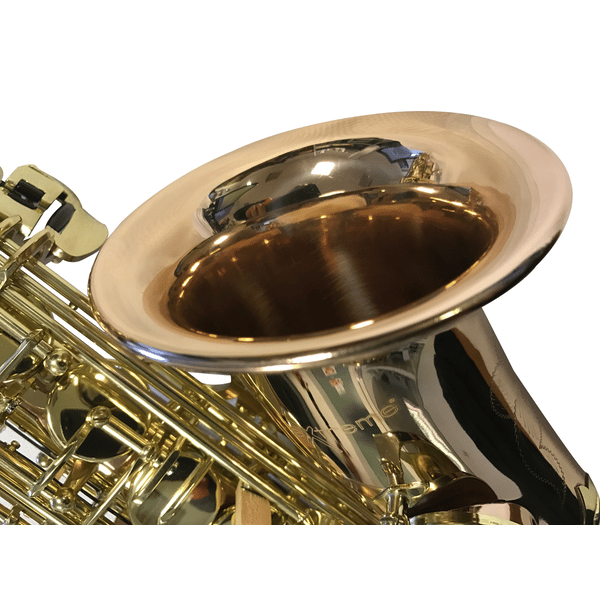 EXTREME JBAS-03 SAX ALTO DA STUDIO IN OTTONE FINITURA OTTONE ROSATO LACCATO CON CHIAVE DEL FA ACUTO + BOCCHINO + TRACOLLA E PANNO + CUSTODIA RIGIDA IN ABS CON STRAP E DOPPIE CERNIERE COLORE OTTONE ROSATO