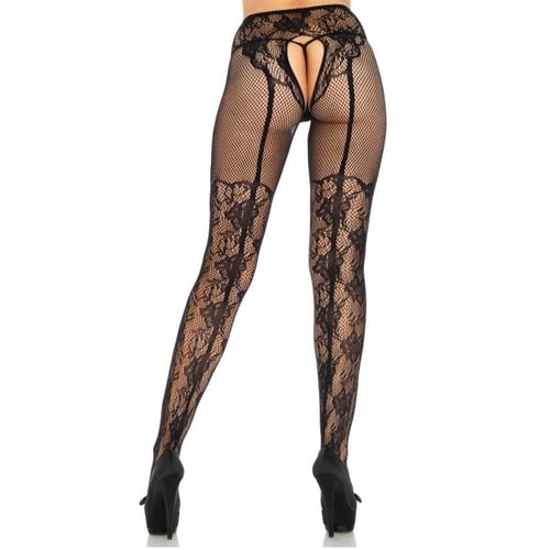 LEG AVENUE CALZA A FIORI DISEGNO RETRO CROTHLESS TAGLIA UNICA