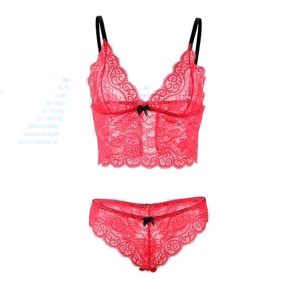 SUBBLIME - 953904 CHEMISIER DE NUIT EN SOIE ET DENTELLE + CULOTTE ROUGE L/XL