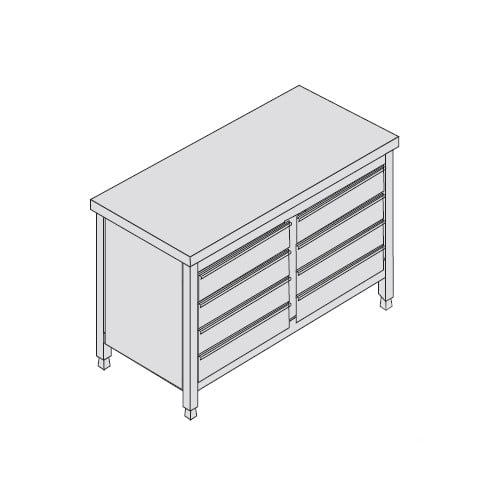 Cassettiera 100x70x85 acciaio inox 304 8 cassetti ristorante pizzeria RS5856