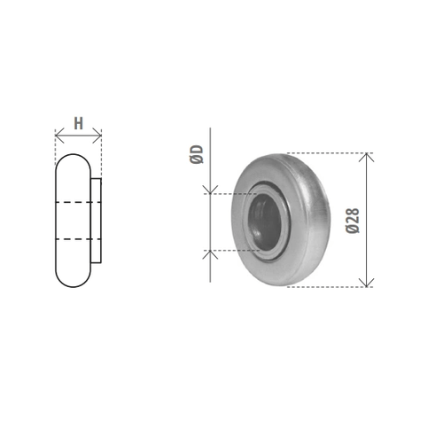 CUSCINETTO A SFERA MINI 28mm Ø 10 H=10 BOCCOLA NYLON