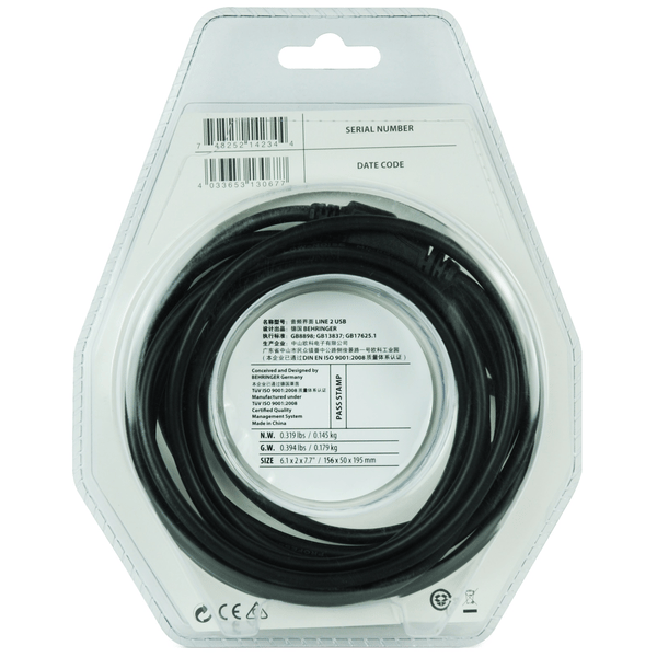 BEHRINGER LINE 2 USB INTERFACCIA AUDIO USB - 2 JACK 6.35MM 2 METRI 44.1/48 KHZ PER CHITARRA LINE2USB PLUG & PLAY PC MAC DAW