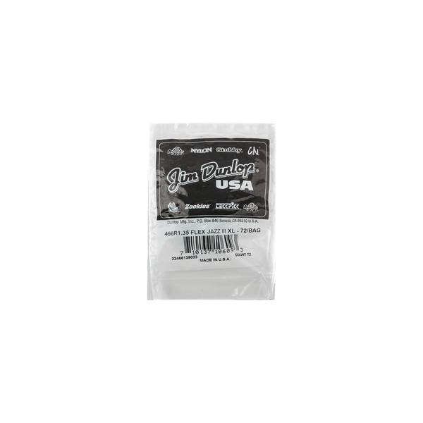 Dunlop 466R135 Tortex Flex Jazz III XL 1.35 mm Bag/72